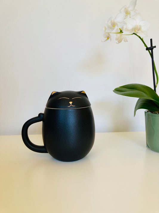 Purrfect Cat Tea Mug with Ceramic Infuser B/W
